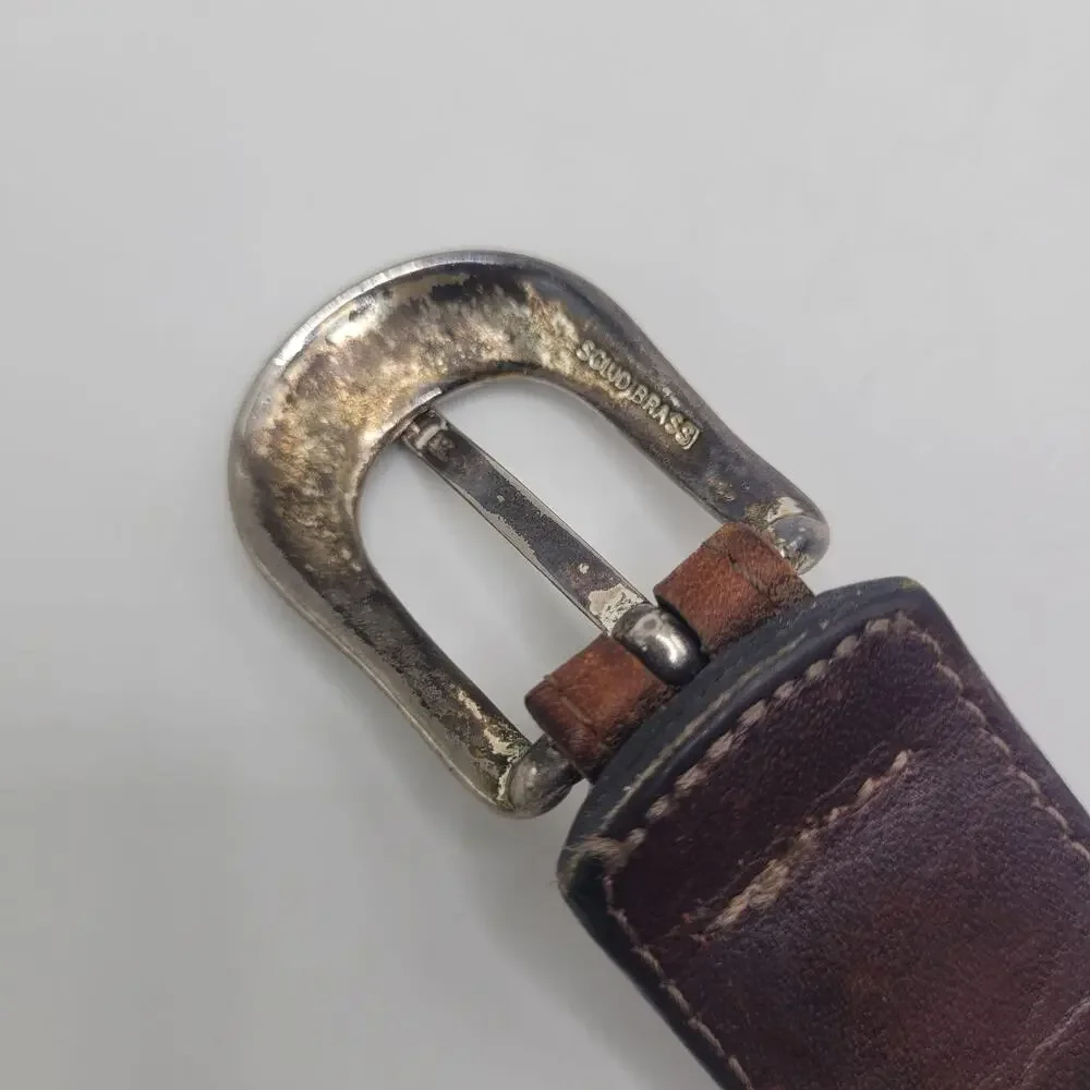 Brighton Belt 36 Black Brown Leather Western Silver Buckle Tip Two Tone Cowboy